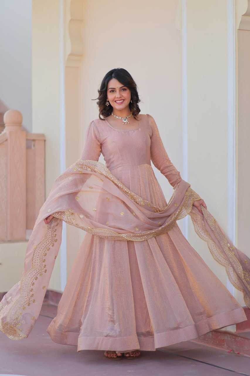 Chiffon Full Sleeve Gown With Dupatta - MYLUXURY LANE ENTERPRISE